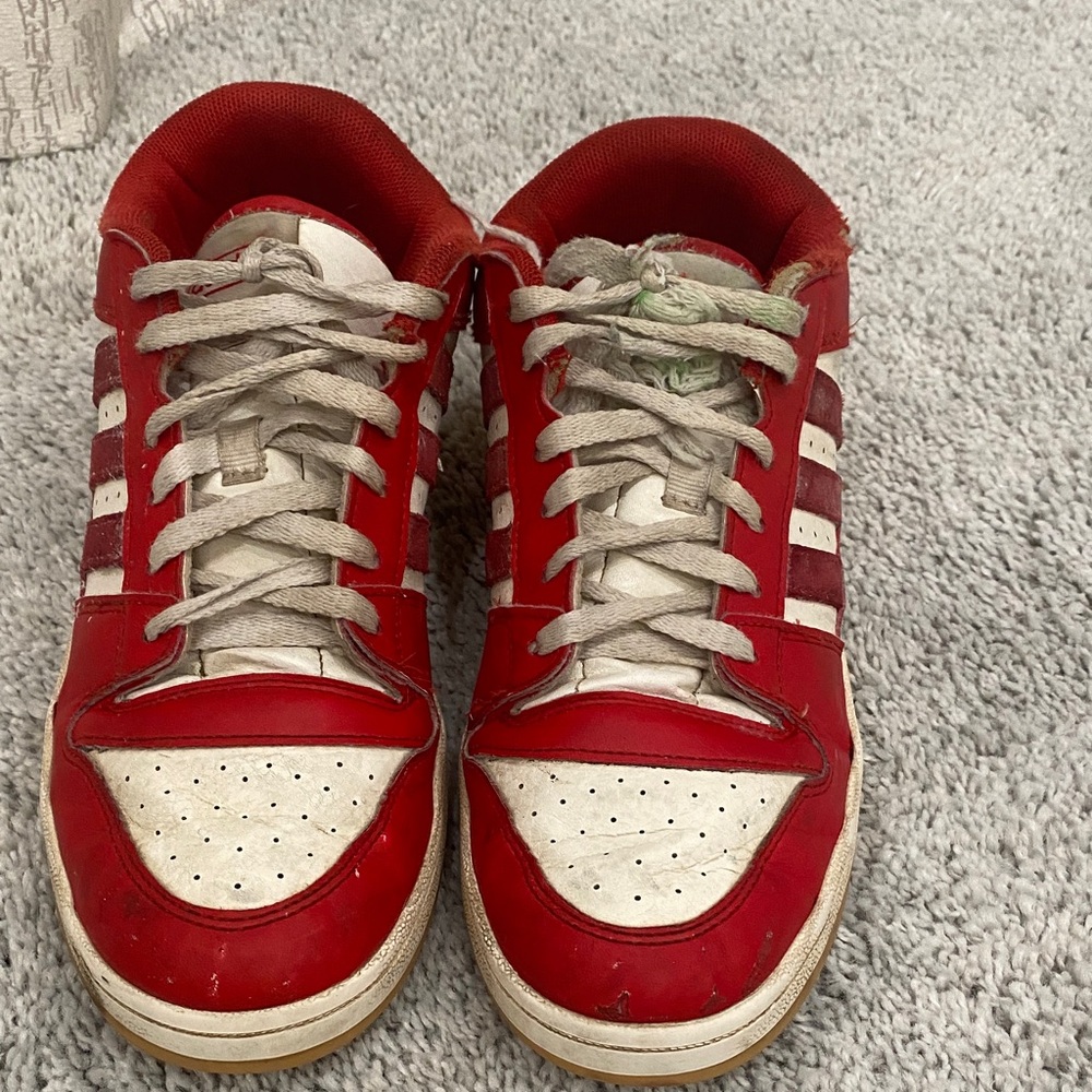 Adidas Red and White Lace-Up Sneakers